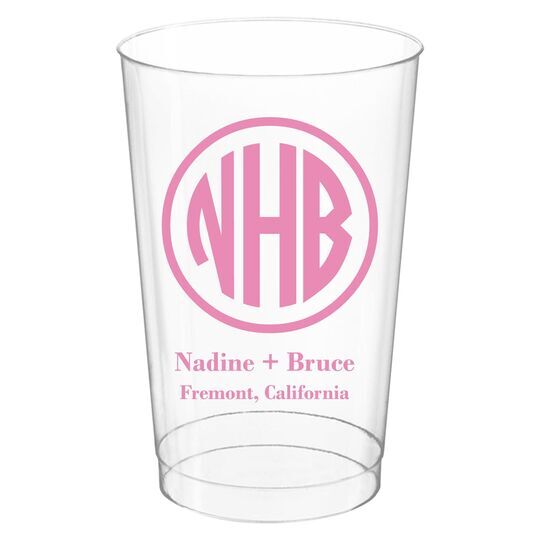 Framed Rounded Monogram with Text Clear Plastic Cups